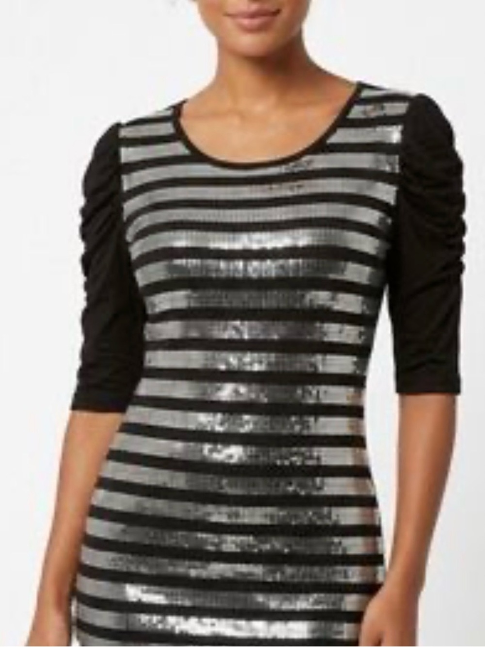 Diva Black & Silver Striped Sequin Scoop Neck Top